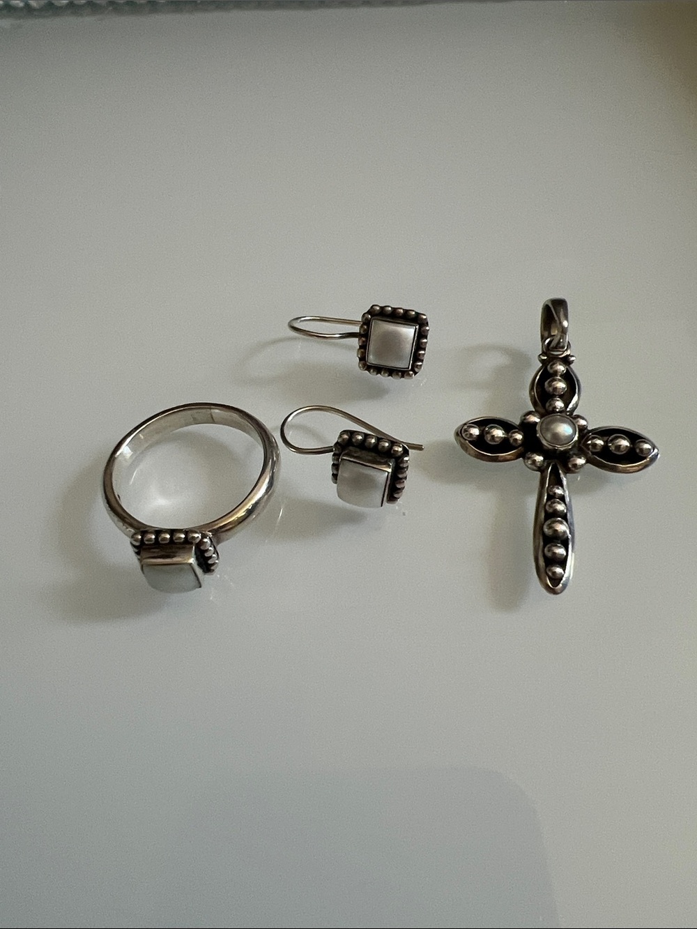 Silpada Sterling Silver Ring, Earrings & Cross Pendant with White Stones